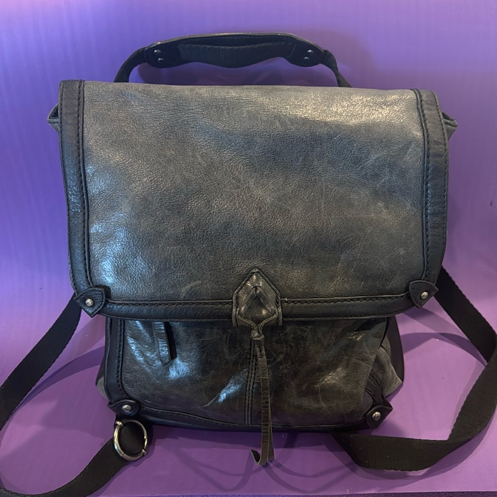 The Sak Distressed Black Leather Convertible Backpack Purse